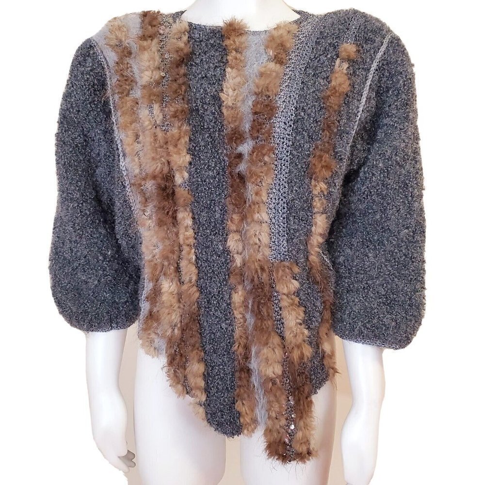 Vintage Laines anny blatt France yarn + Fur Asymmetrical Avant garde sweater S-L